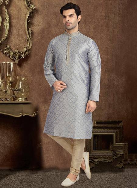 Gray Traditional Wear Jacquard silk Kurta Pajama Mens Collection 1230